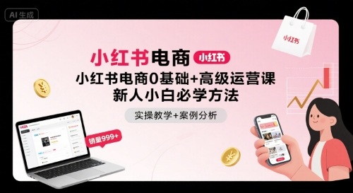 小红书电商0基础+高级运营课，新人小白必学方法，实操教学+案例分析-九零网创