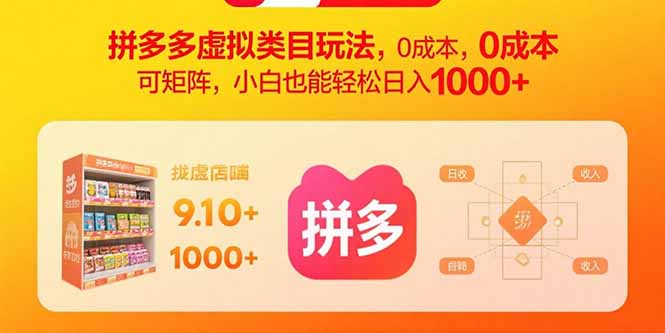 拼多多虚拟类目玩法，0成本，可矩阵，小白也能轻松日入1000+-九零网创