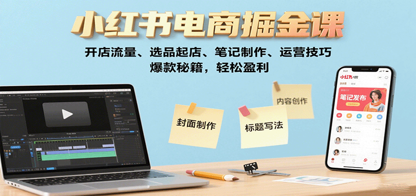 小红书电商掘金课：开店流量、选品起店、笔记制作、运营技巧，爆款秘籍，轻松盈利-九零网创