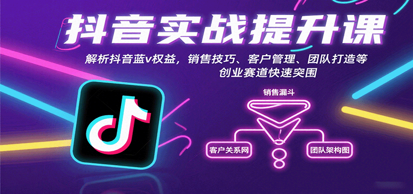 抖音实战提升课：解析抖音蓝v权益，销售技巧、客户管理、团队打造等创业赛道快速突围-九零网创