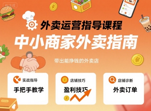外卖运营指导课程，中小商家外卖指南，手把手带出能挣钱的外卖店-九零网创