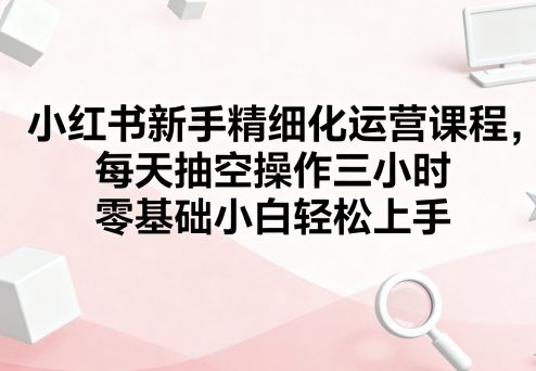 小红书新手精细化运营课程，每天抽空操作三小时，零基础小白轻松上手-九零网创