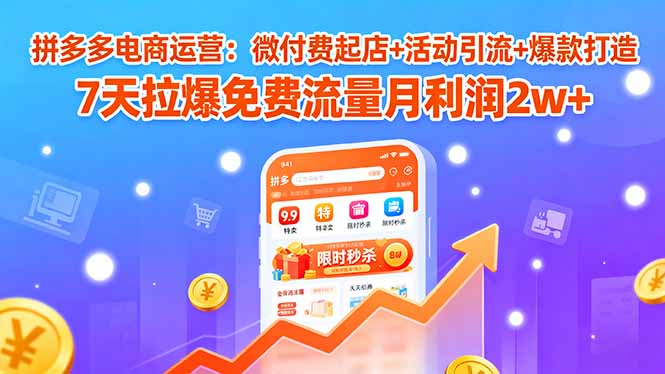 拼多多电商运营：微付费起店+活动引流+爆款打造 7天拉爆免费流量月利润2w+-九零网创