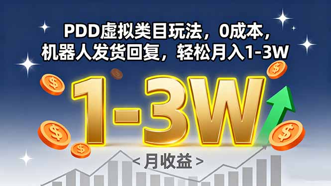 PDD虚拟类目玩法，0成本，机器人发货回复，轻松月入1-3W-九零网创