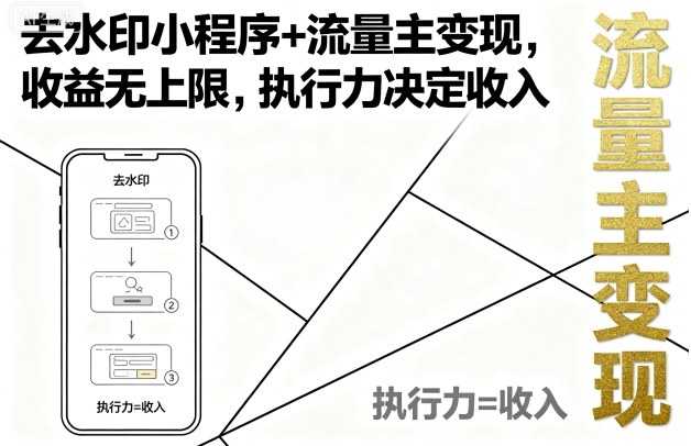 去水印小程序+流量主变现，收益无上限，执行力决定收入-九零网创
