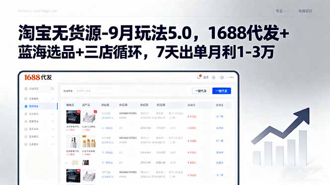 淘宝无货源-9月玩法5.0，1688代发+蓝海选品+三店循环，7天出单月利1-3万-九零网创
