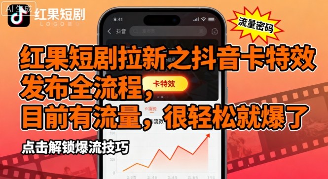 红果短剧拉新之抖音卡特效发布全流程，目前有流量，很轻松就爆了-九零网创