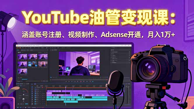 2025YouTube油管变现课：涵盖账号注册、视频制作、Adsense开通，月入1万+-九零网创