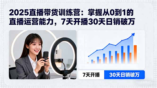 2025直播带货训练营：掌握从0到1的直播运营能力，7天开播30天日销破万-九零网创