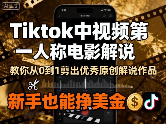 Tiktok中视频第一人称电影解说,教你从0到1剪出一个优秀的原创解说作品,新手也能挣美金-九零网创