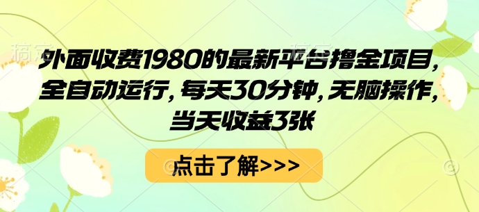 外面收费1980的最新平台撸金项目，全自动运行，每天30分钟，无脑操作，当天收益3张【揭秘】-九零网创