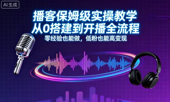 播客保姆级实操教学，从0搭建到开播全流程，零经验也能做，低粉也能高变现-九零网创
