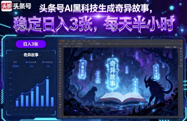 头条号AI黑科技生成奇异故事，稳定日入3张，每天半小时-九零网创