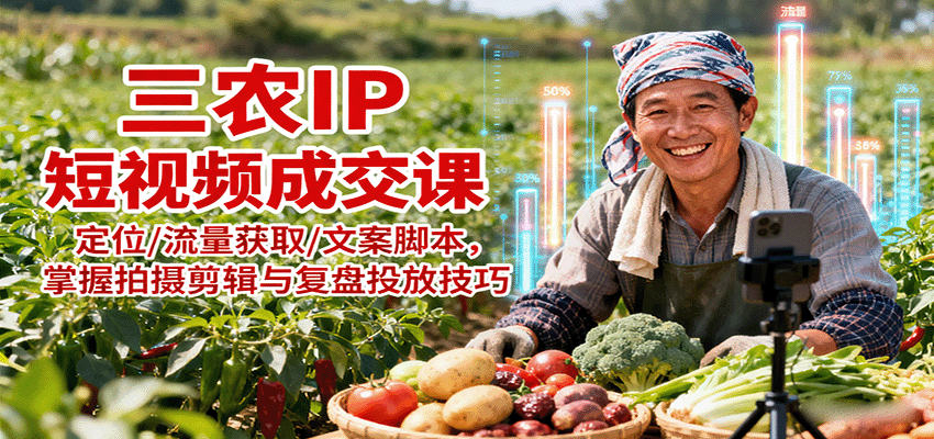 三农IP短视频成交课：定位/流量获取/文案脚本，掌握拍摄剪辑与复盘投放技巧-九零网创