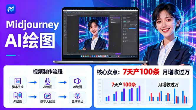 AI绘图照片开口说话视频制作：Midjourney+数字人，7天产100条月增收过万-九零网创