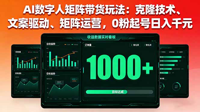 AI数字人矩阵带货玩法：克隆技术、文案驱动、矩阵运营，0粉起号日入千元-九零网创