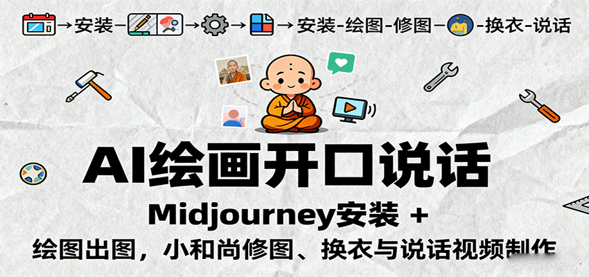 AI绘画开口说话，Midjourney安装 + 绘图出图，小和尚修图、换衣与说话视频制作-九零网创