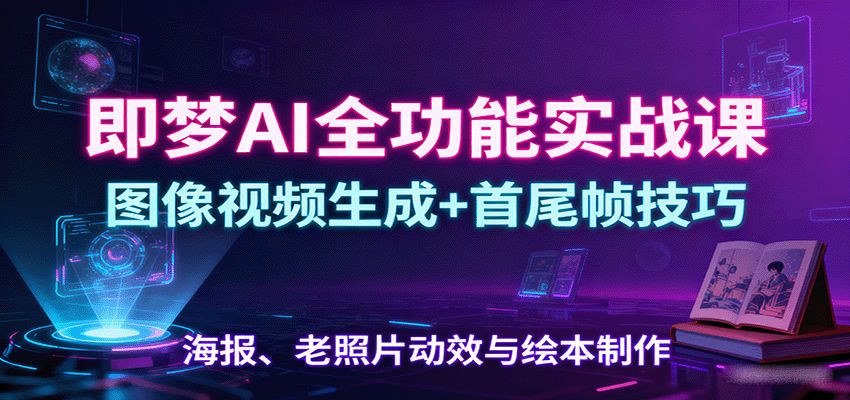 即梦AI全功能实战课：图像视频生成+首尾帧技巧，海报、老照片动效与绘本制作-九零网创