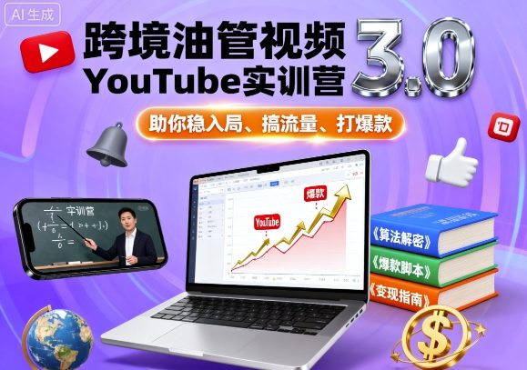 跨境油管视频YouTube实训营3.0，助你稳入局、搞流量、打爆款-九零网创