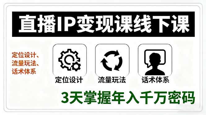 直播IP变现课线下课，定位设计、流量玩法、话术体系，3天掌握年入千万密码-九零网创