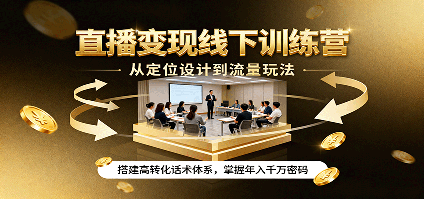 直播变现线下训练营，从定位设计到流量玩法，搭建高转化话术体系，掌握年入千万密码-九零网创