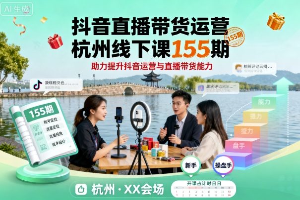 抖音直播带货运营杭州线下课155期，助力提升抖音运营与直播带货能力-九零网创