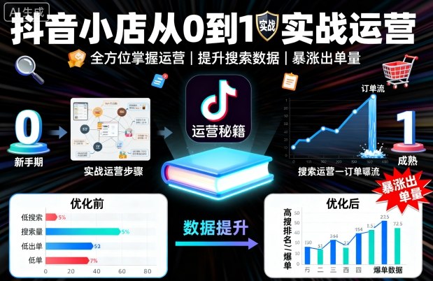 抖音小店从0到1实战运营，帮你全方位掌握小店运营，提升搜索数据与出单量-九零网创