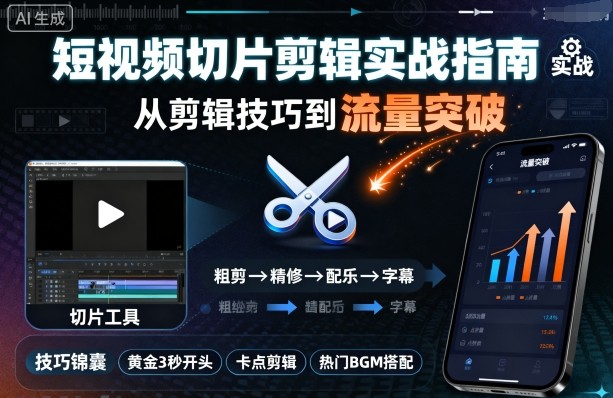 短视频切片剪辑实战指南，从剪辑技巧到流量突破-九零网创