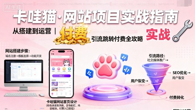 卡哇猫·网站项目，网站搭建与运营以及引流跳转付费-九零网创