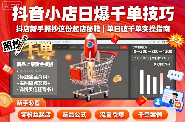 抖音小店日爆千单技巧，抖店新手照抄这份起店秘籍，单日破千单-九零网创