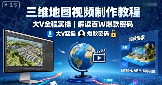 三维地图视频制作教程，大V全程实操，解读百W爆款密码-九零网创