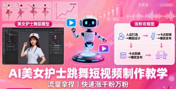 AI美女护士跳舞短视频制作教学，流量拿捏，快速涨千粉万粉【提示词+视频教程】-九零网创