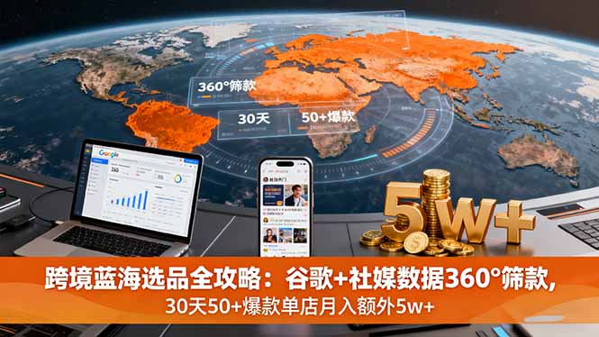 跨境蓝海选品全攻略：谷歌+社媒数据360°筛款,30天50+爆款单店月入额外5w+-九零网创