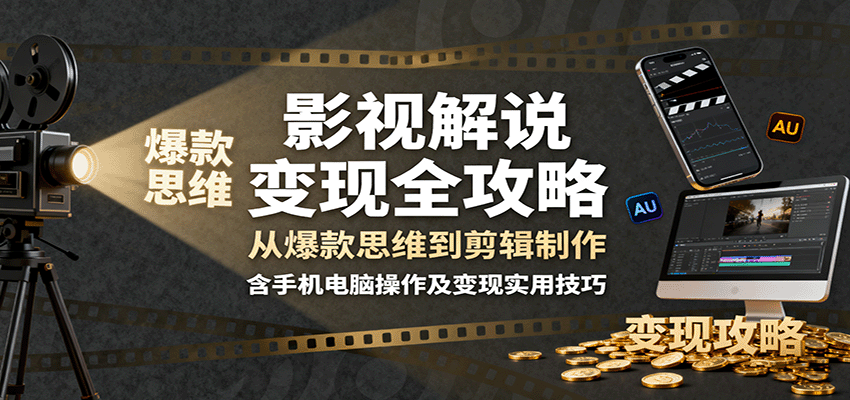 影视解说变现全攻略：从爆款思维到剪辑制作，含手机电脑操作及变现实用技巧-九零网创