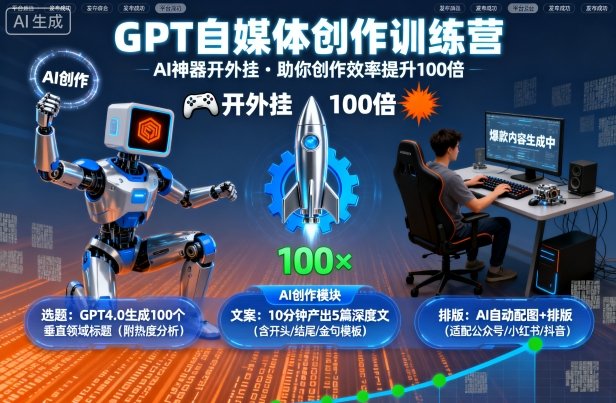 GPT自媒体创作训练营：AI神器开外挂，助你创作效率提升100倍-九零网创