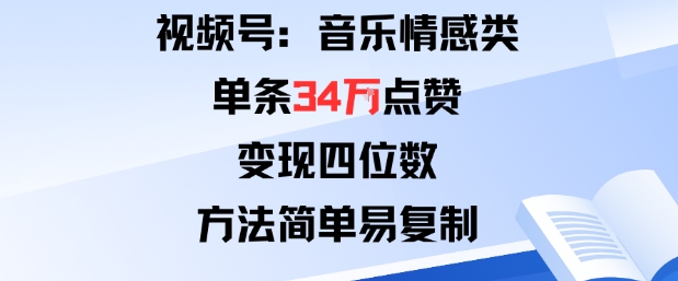 视频号分成计划新玩法：音乐情感类单条34W点赞，变现四位数，方法简单易复制-九零网创