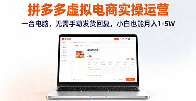 拼多多虚拟电商实操运营，一台电脑，无需手动发货回复，小白也能月入1-5W-九零网创