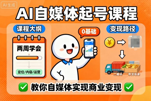 AI自媒体起号课程，0基础小白两周学会，教你自媒体实现商业变现-九零网创