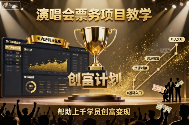 演唱会票务项目教学，业内培训天花板，帮助上千学员创富变现-九零网创