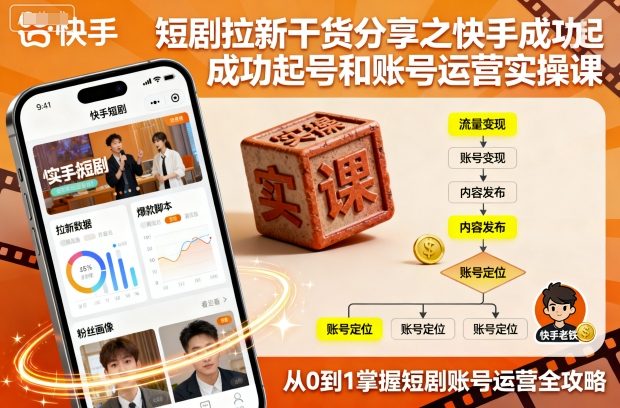 短剧拉新干货分享之快手成功起号和账号运营实操课-九零网创