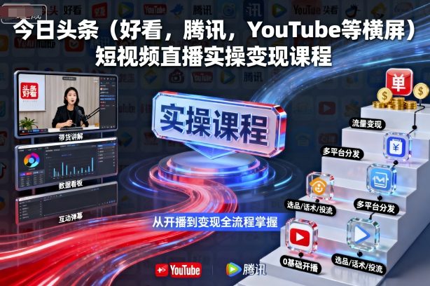 今日头条(好看，腾讯，YouTube等横屏)短视频直播实操变现课程-九零网创