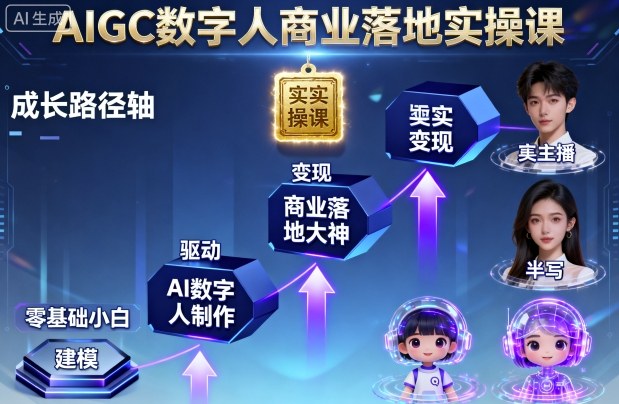 AIGC数字人商业落地实操课，从零基础小白到AI数字人大神-九零网创
