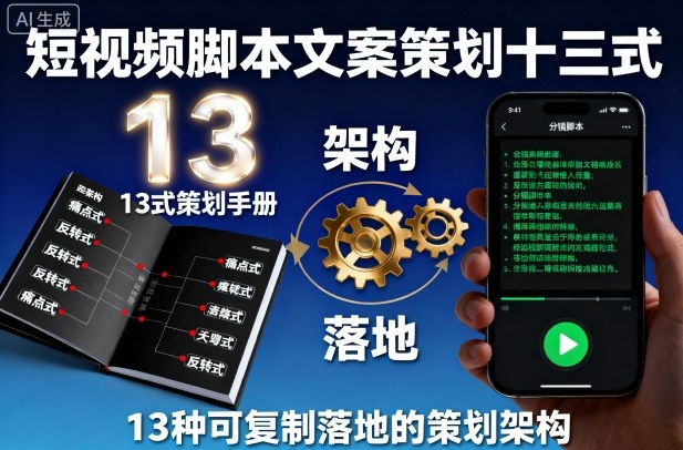 短视频脚本文案策划十三式，13种可复制落地的策划架构-九零网创