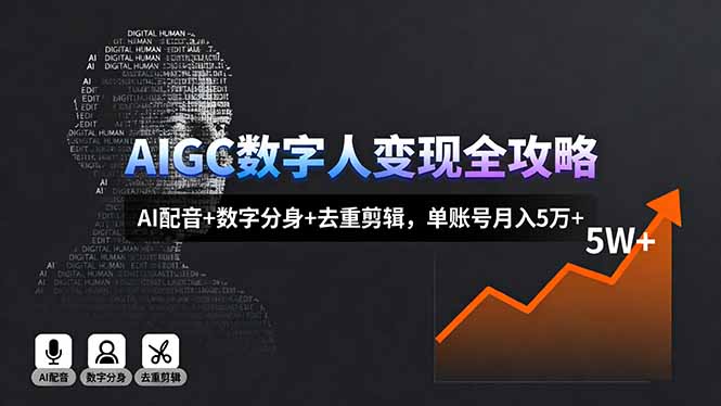 AIGC数字人变现全攻略，AI配音+数字分身+去重剪辑，单账号月入5万+-九零网创