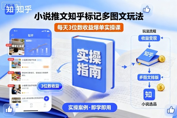 小说推文知乎标记多图文玩法，每天3位数收益爆单实操课-九零网创