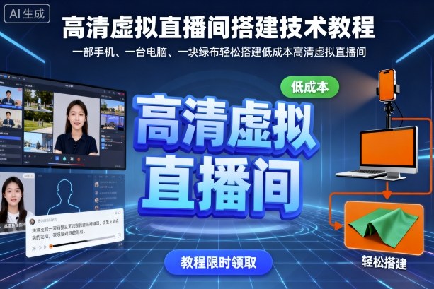 高清虚拟直播间搭建技术教程，一部手机、一台电脑、一块绿布轻松搭建低成本高清虚拟直播间-九零网创
