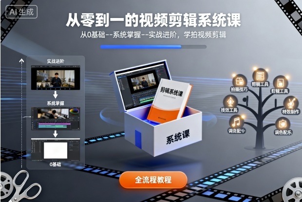 从零到一的视频剪辑系统课，从0基础–系统掌握–实战进阶，学拍视频剪辑-九零网创