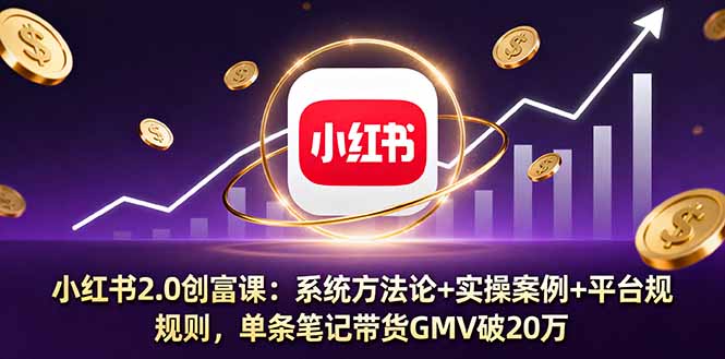 小红书2.0创富课：系统方法论+实操案例+平台规则，单条笔记带货GMV破20万-九零网创