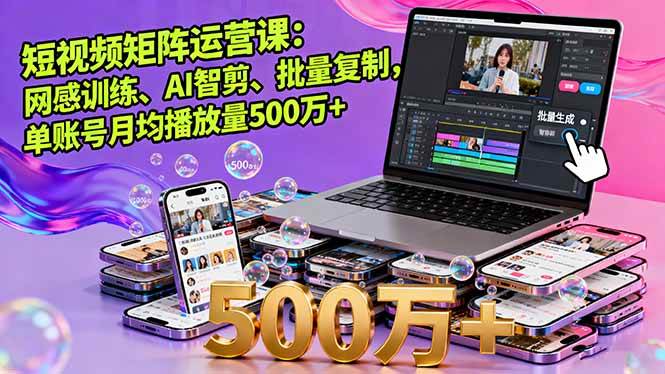 （16168期）短视频矩阵运营课：网感训练、AI智剪、批量复制，单账号月均播放量500万+-九零网创