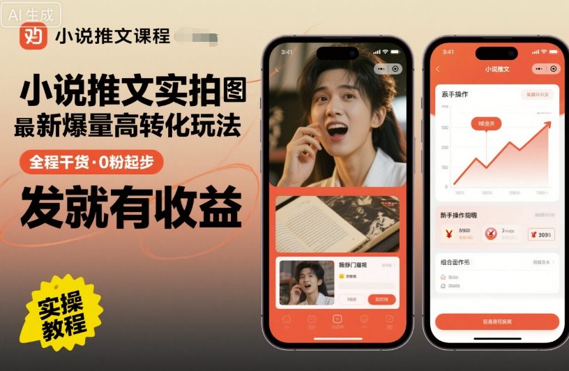 小说推文实拍双图文最新爆量高转化玩法，全程干货，0粉起步，发就有收益-九零网创